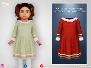 Sims 4 — Knitted dress with lace collar and cuffs by MysteriousOo — Knitted dress with lace collar and cuffs in 6 colors