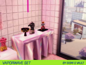 Sims 4 — Vaporwave set End table by siomisvault — This end table is pretty simple but the aesthetic of the vaporwave is