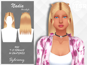 Sims 4 — Nadia Hairstyle by Sylviemy — Long Straight with mini buns New Mesh Maxis Match All Lods Base Game Compatible
