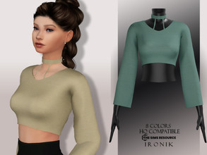 Sims 4 — Neck Detailed Blouse  by _ironik_ — -8 Colors -HQ Compatible -New Mesh (All LODs) -All Texture Maps - Custom