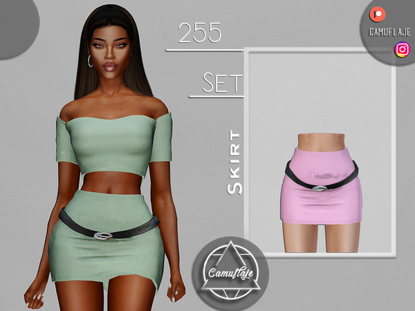 Sims 4 — SET 255 - Skirt & Loose Belt by Camuflaje — Fashion trendy set that includes a top & skirt with loose