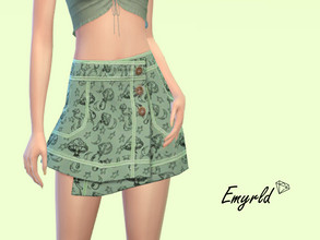 Sims 4 — Green Mushroom Skirt (requires High School Years) by Emyrld — offset skirt with green mushroom pattern
