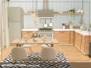 Sims 4 — Michiko Kitchen (TSR only CC) by xogerardine — Modern blue kitchen with a dining table! x