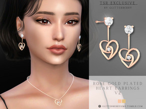 Sims 4 — Rose Gold Plated Earrings v2 by Glitterberryfly — A gorgeous rose gold plated heart earring with diamonds. Also