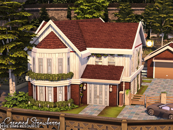 Sims 4 — Creamed Strawberry | noCC by simZmora — A cozy house with a facade in two colours, in the Victorian style.