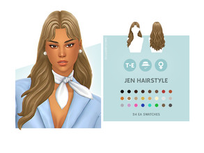 Sims 4 — Jen Hairstyle by simcelebrity00 — Hello Simmers! This long, wavy, curtain bang, and hat compatible hairstyle is