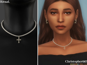 Sims 4 — Ritual Necklace by christopher0672 — This is an ethereal pearl strand necklace with a diamond-studded cross