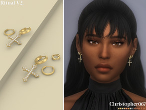 Sims 4 — Ritual Earrings - V2 by christopher0672 — This is a stunning pair of diamond-studded cross-pendant hoop earrings