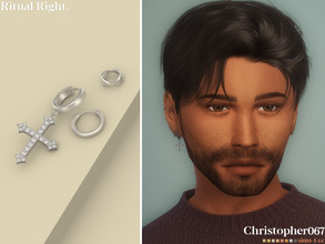 Sims 4 — Ritual Earrings Male - Right by christopher0672 — This is a bold set of diamond-studded cross-pendant hoop