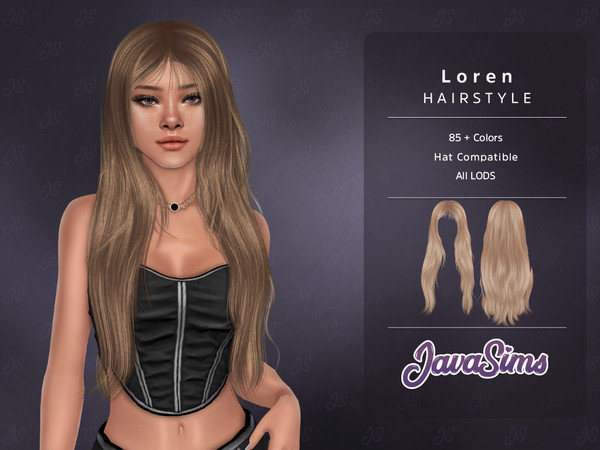 Sims 4 — Loren (Hairstyle) by Mystic Studios — -Female -T/YA/A/E -84+ Colors -New Mesh! -Hat Compatible! -Custom