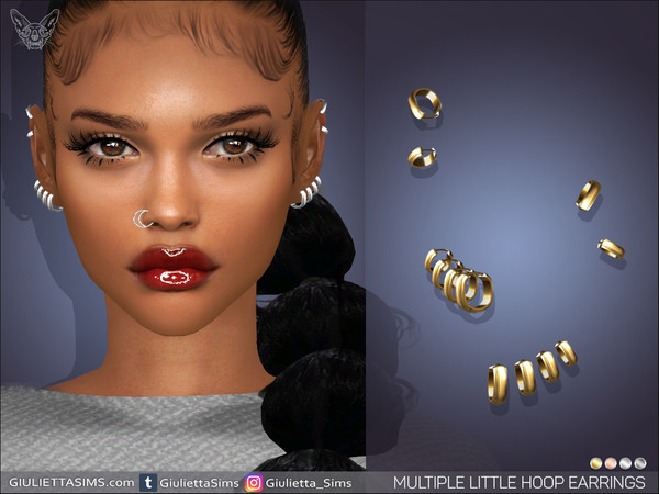 Sims 4 — Multiple Little Hoop Earrings by feyona — Multiple Little Hoop Earrings come in 4 colors of metal: yellow gold,