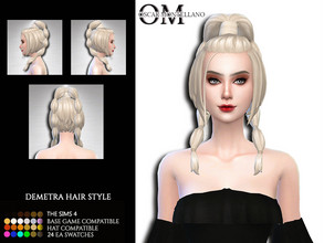 Sims 4 — Demetra Hair Style by Oscar_Montellano — All lods Hat compatible 24 ea swatches BGC