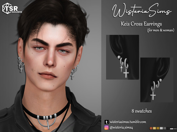 Sims 4 — Keis Cross Earrings by WisteriaSims — **FOR MEN & WOMAN **NEW MESH *TEEN TO ELDER - Earrings Category - 8