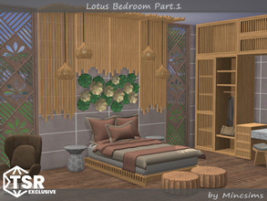Sims 4 — Lotus Bedroom Part.1 by Mincsims — The set consists of 11 packages. -Bedding(Animated) -Bed Frame -Endtable