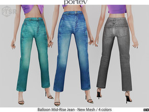 Sims 4 —  Balloon Mid-Rise Jean  by portev — New Mesh 10 colors All Lods For female Teen to Elder