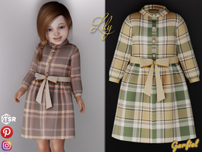 Sims 4 — Lily - Cotton Plaid Long Sleeve Dress with a bow by Garfiel — Cute toddler cotton Tartan plaid lapel long sleeve