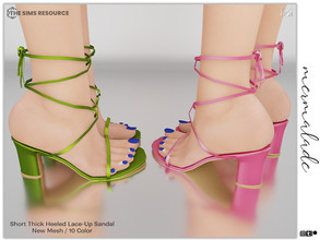 Sims 4 — Short Thick Heeled Lace-Up Sandal S150 by mermaladesimtr — New Mesh 10 Swatches All Lods All Maps Teen to Elder
