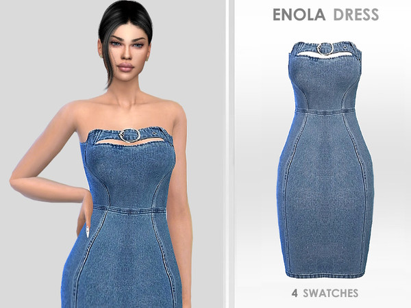Sims 4 — Enola Dress by Puresim — Denim bustier dress in 4 swatches.