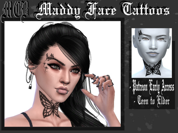 Sims 4 — Maddy Face Tattoos (PATREON) by MaruChanBe2 — Face & neck tattoos for your cuties <3 This is Patreon
