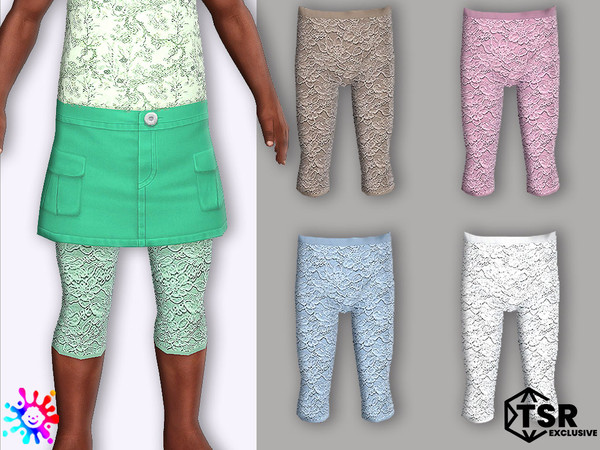 Sims 4 — Toddler Flower Lace Capri Leggings by Pelineldis — Five great capri leggings made of lace with floral motif. Can