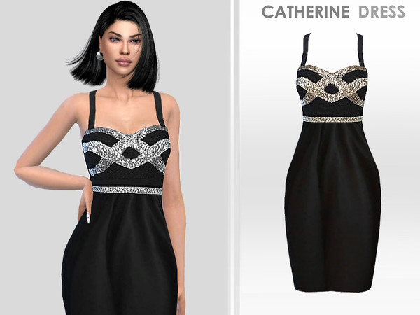 Sims 4 — Catherine Dress by Puresim — Sequined black dress in 2 swatches.