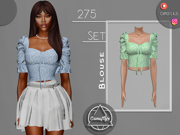 Sims 4 — SET 275 - Floral Blouse by Camuflaje — Fashion trendy set that includes a blouse & a skirt ** Part of a set