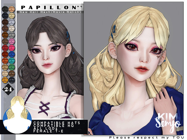 Sims 4 — TS4 Female Hairstyle_Papillon(Maxis Match) by KIMSimjo — New Hair Mesh(Maxis Match) Female T-E 24 Swatches(EA