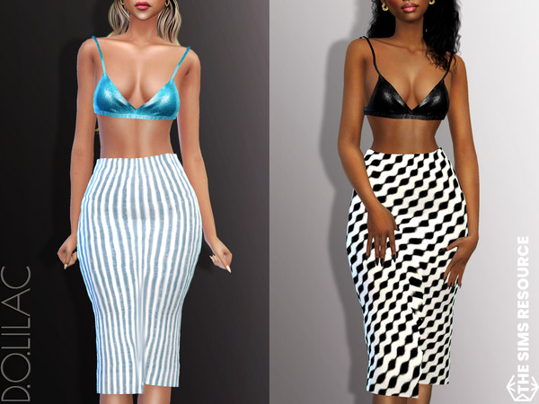 Sims 4 — High Waist Printed Maxi Skirt DO863 by DOLilac — Custom thumbnail New Mesh 8 Colors Adult-Elder-Teen-Young Adult
