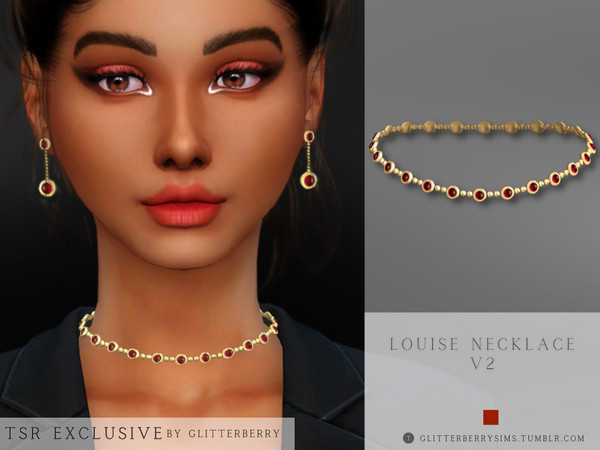 Sims 4 — Louise Necklace v2 by Glitterberryfly — Version 2 of the Louise Necklace. A gold necklace with red stones
