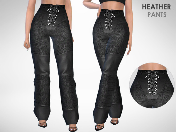 Sims 4 — Heather Pants by Puresim — Black leather pants.