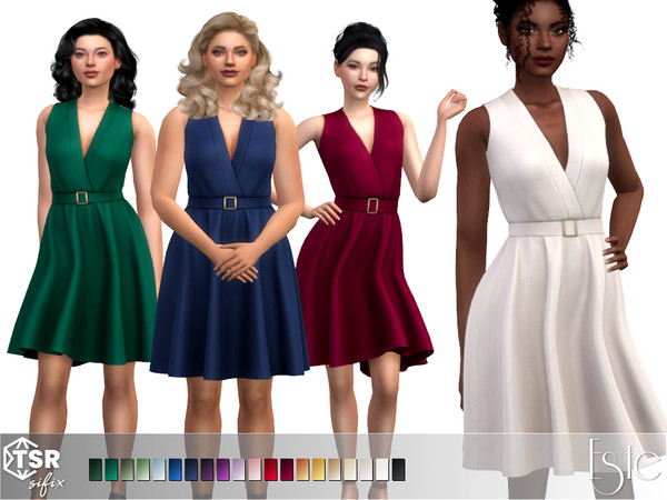 Sims 4 — Este Dress by Sifix2 — A belted sleeveless wrap dress, Comes in 20 color swatches for teen, young adult and