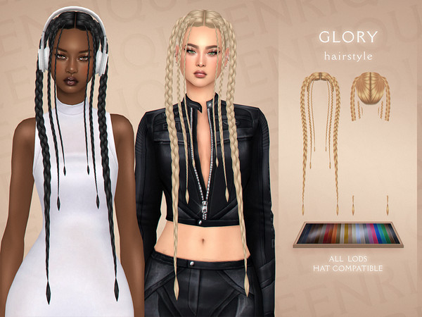 Sims 4 — Glory Hairstyle by Enriques4 — New Mesh 24 Swatches All Lods Base Game Compatible Teen to Elder Hat Chop