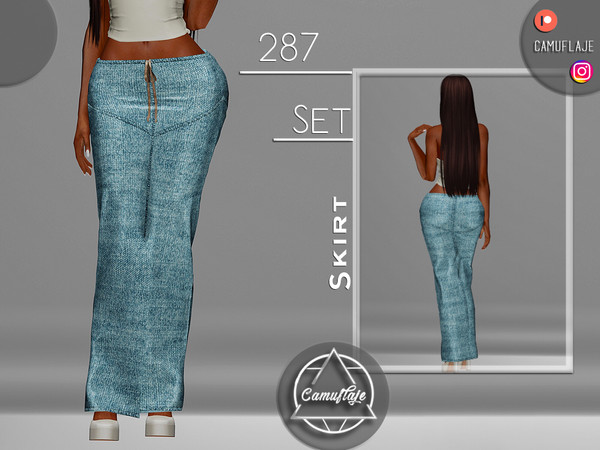 Sims 4 — SET 287 - Denim Skirt by Camuflaje — Fashion trendy set that includes a top & denim skirt ** Part of a set