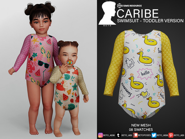 Sims 4 — Caribe (Swimsuit - Toddler Version) by Beto_ae0 — Bathing suit for babies, Enjoy it - 08 colors - New Mesh - All