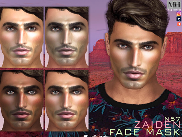 Sims 4 — Zaiden Face Mask N57 by MagicHand — Realistic face in 6 skin color variations - HQ Compatible. Preview - CAS