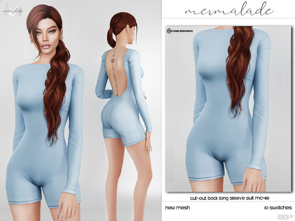 Sims 4 — Cut-Out Back Long Sleeve Suit MC461 by Mermalade — New Mesh 10 Swatches All Lods Teen to Elder For Female