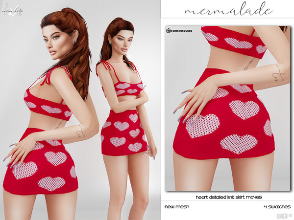 Sims 4 — Heart Detailed Knit Skirt MC465 by Mermalade — New Mesh 4 Swatches All Lods Teen to Elder For Female