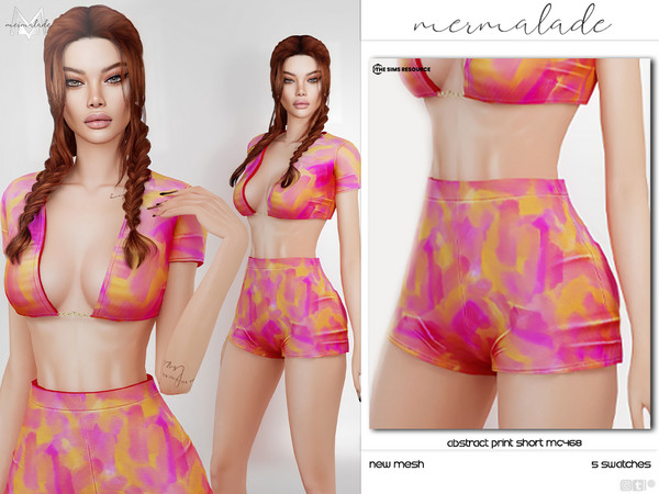 Sims 4 — Abstract Print Short MC468 by Mermalade — New Mesh 5 Swatches All Lods Teen to Elder For Female ** please dont