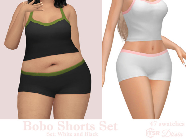 Sims 4 — Bobo Shorts Set (Black and White) by Dissia — Low waist black and white female shorts with colorful part