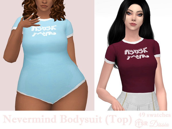 Sims 4 — Nevermind Bodysuit (Top) by Dissia — Short sleeves bodysuit with white borders and print Available in 49
