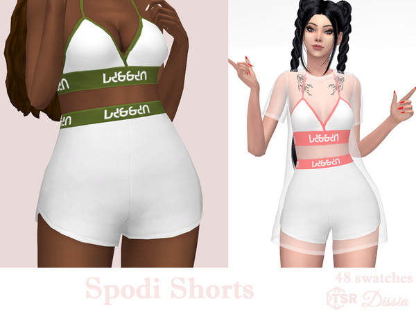 Sims 4 — Spodi Shorts by Dissia — Short sporty white shorts with colorful top part Available in 48 swatches