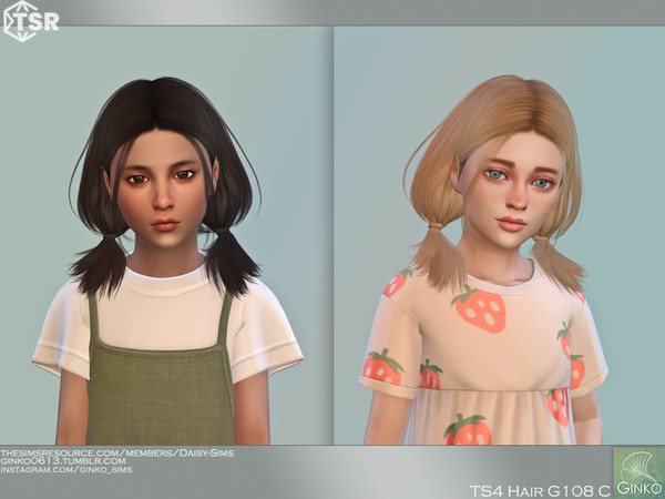 Sims 4 — Pigtail Hairstyle for Children - G108C by Daisy-Sims — 21 base colors + 9 ombre colors hat compatible all LODs