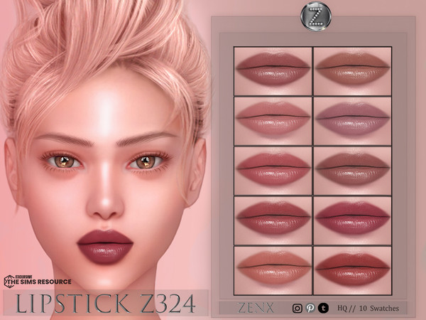Sims 4 — LIPSTICK Z324 by ZENX — -Base Game -All Age -For Female -10 colors -Works with all of skins -Compatible with HQ