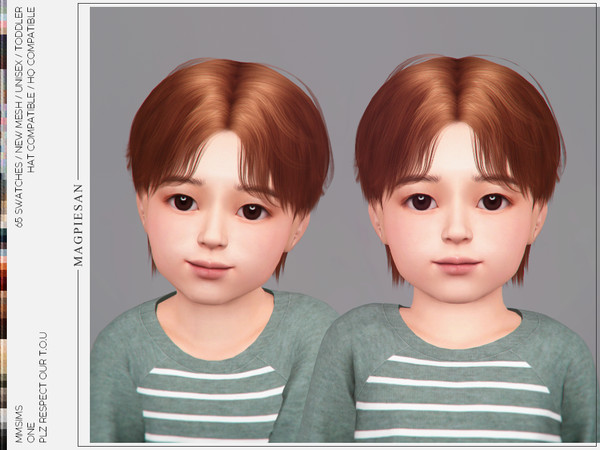 Sims 4 — One Hair for Toddler by magpiesan — Natural hairstyle in 65 colors for Toddler. HQ compatible and hat chops