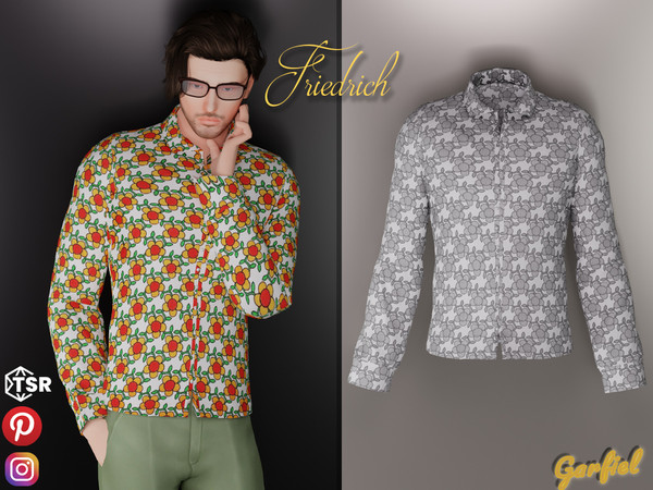Sims 4 — Friedrich - Stylish men's shirt with a floral pattern by Garfiel — Fashionable long shirt for men inspired by a