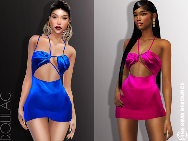 Sims 4 — Asymmetrical Silk Satin Mini Dress DO854 by DOLilac — Custom thumbnail New Mesh 10 Colors Adult-Elder-Teen-Young