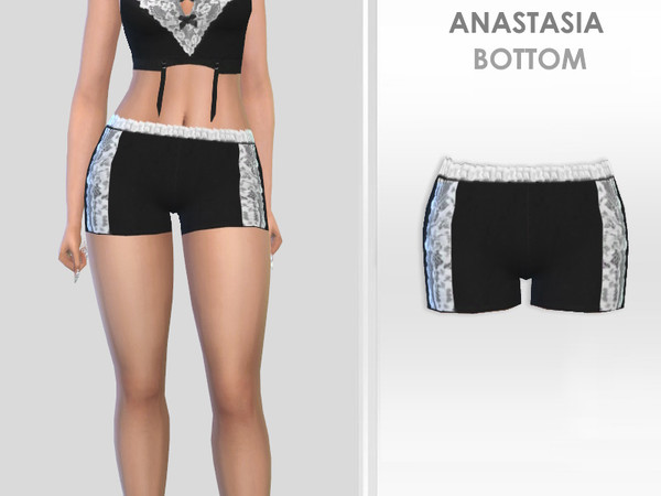 Sims 4 — Anastasia Bottom by Puresim — Black shorts with white lace.