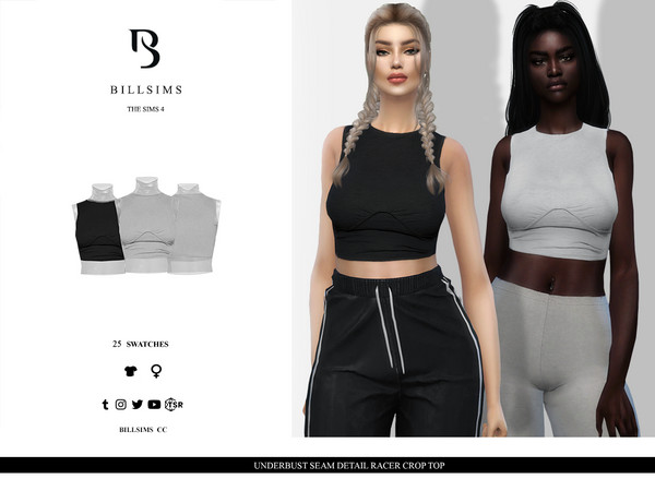 Sims 4 — Underbust Seam Detail Racer Crop Top by Bill_Sims — This top features an underbust design and a racer style! -