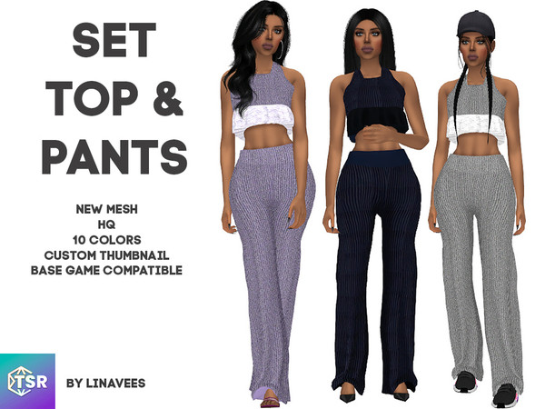Sims 4 — PERLA - TOP & PANTS by linavees — New Mesh 10 colors HQ Custom thumbnail Base game compatible Happy simming!