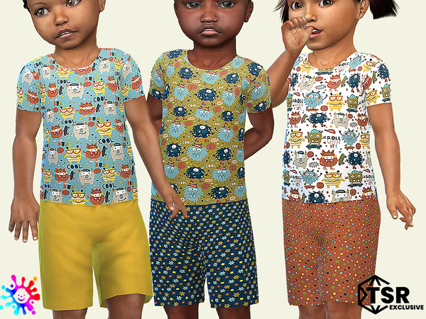 Sims 4 — Toddler Monster Pajamas by Pelineldis — Six cute pajamas with monsters print. Can be found in category